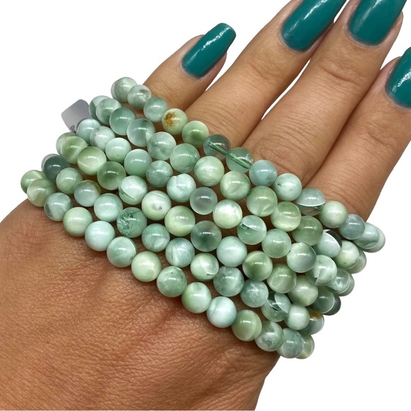 6mm Green Larimar Beaded Stretch Bracelet Boho Stone Gemstone - Picture 7 of 8